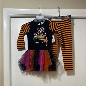 Kids Halloween Witch Costume with Tutu - Black and Orange size 4t NWT